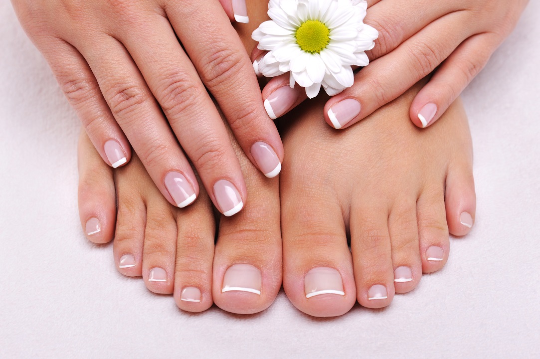 manos pies uñas cuidado piel belleza pies femeninos flor manzanilla