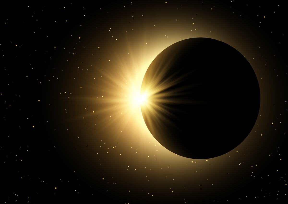 Eclipse solar con fondo del cielo espacial