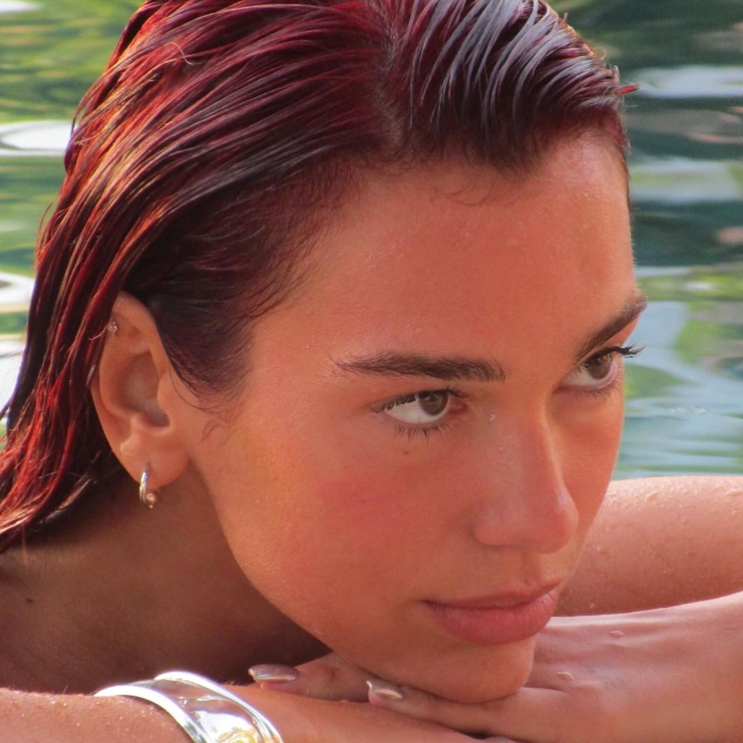 dua lipa cabello pelo rojo alberca piscina