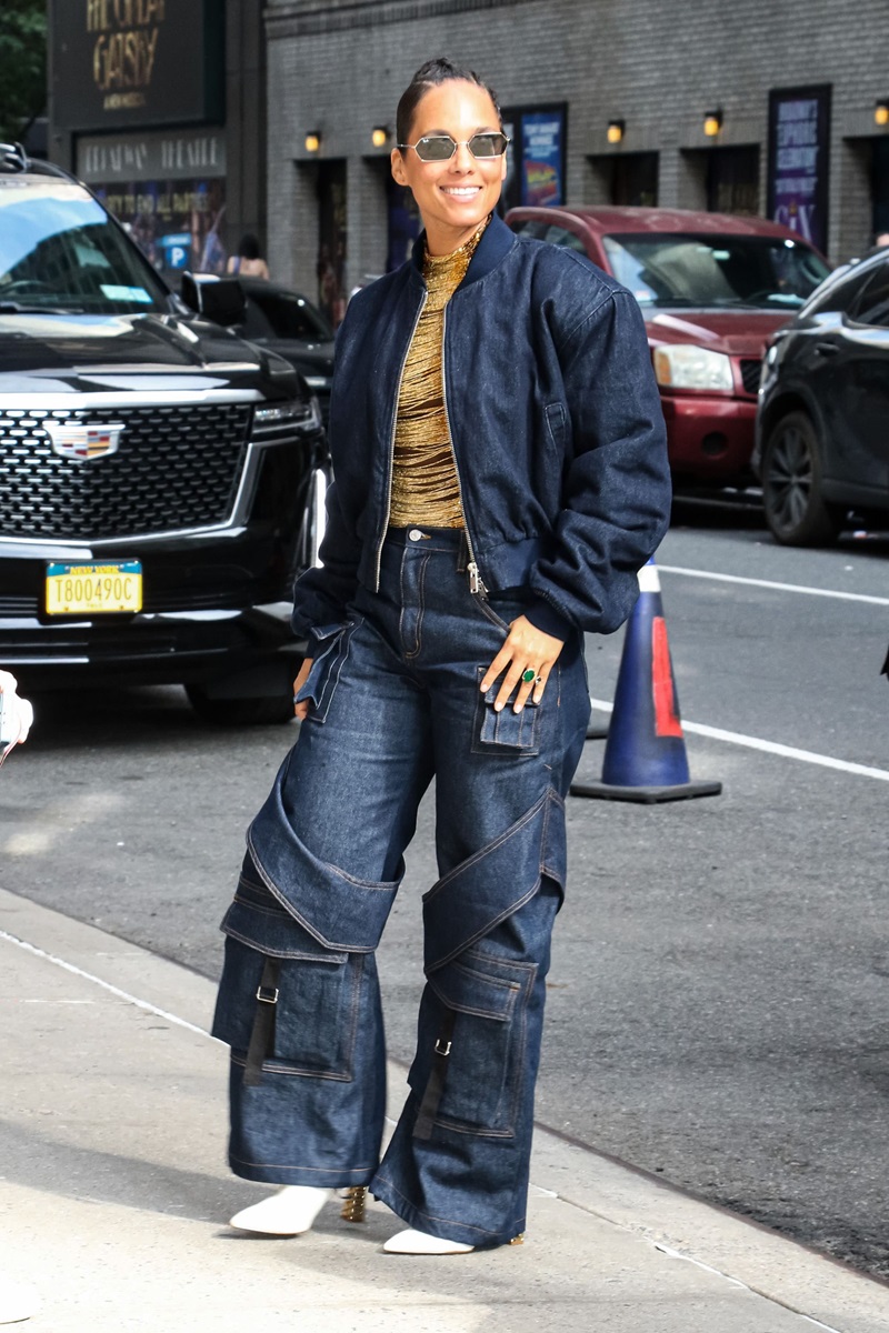 pantalon mezclilla denim oversize cargo alicia keys