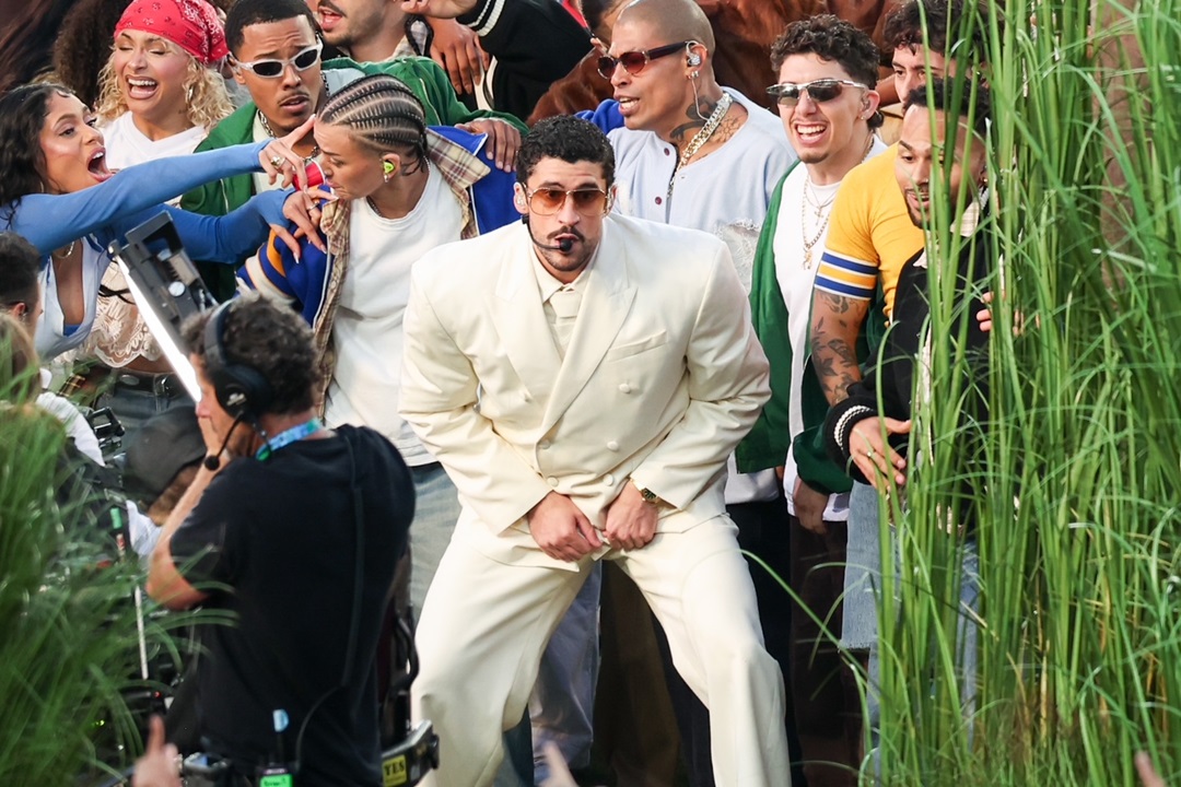 Bad Bunny performs at Super Bowl LX