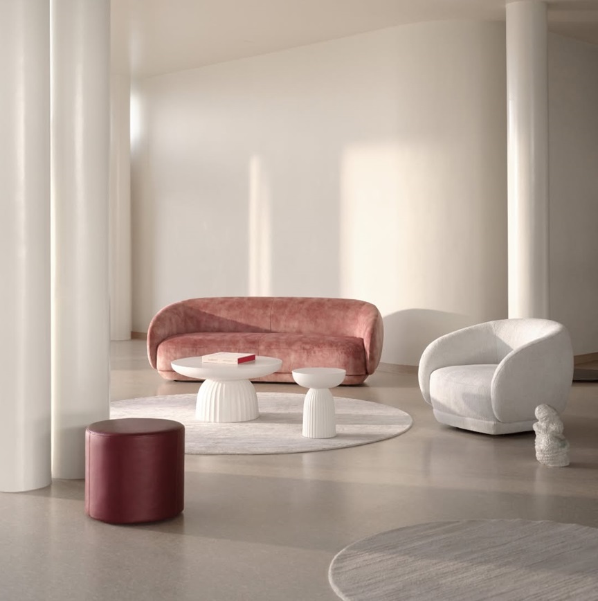 sofá mesa lámpara redondos curvas boconcept